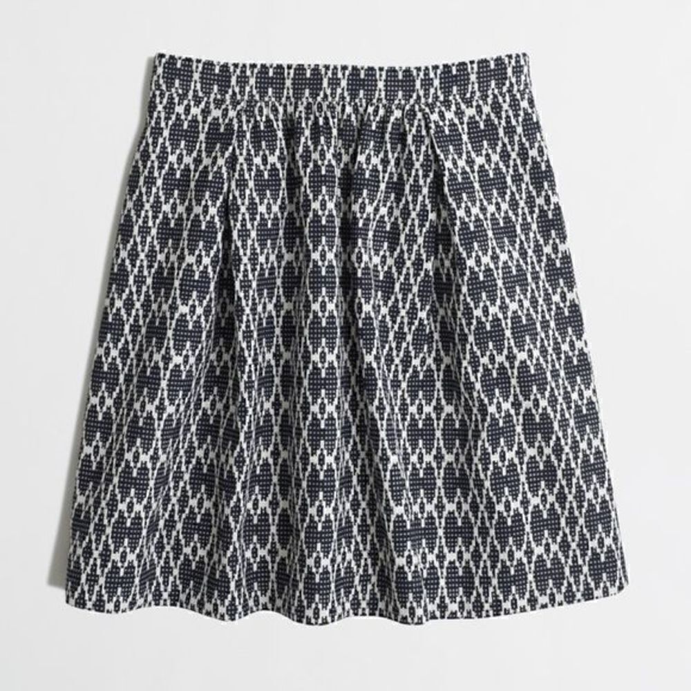 J. Crew Navy & White Jacquard Print A-Line Skirt Sz 4